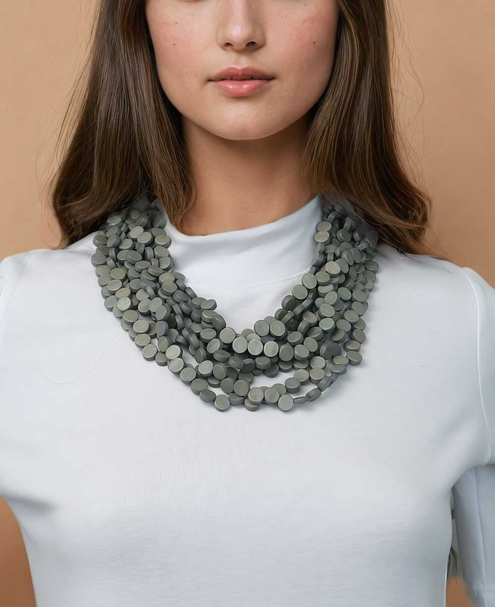 Slate Wood Disc Bib Necklace