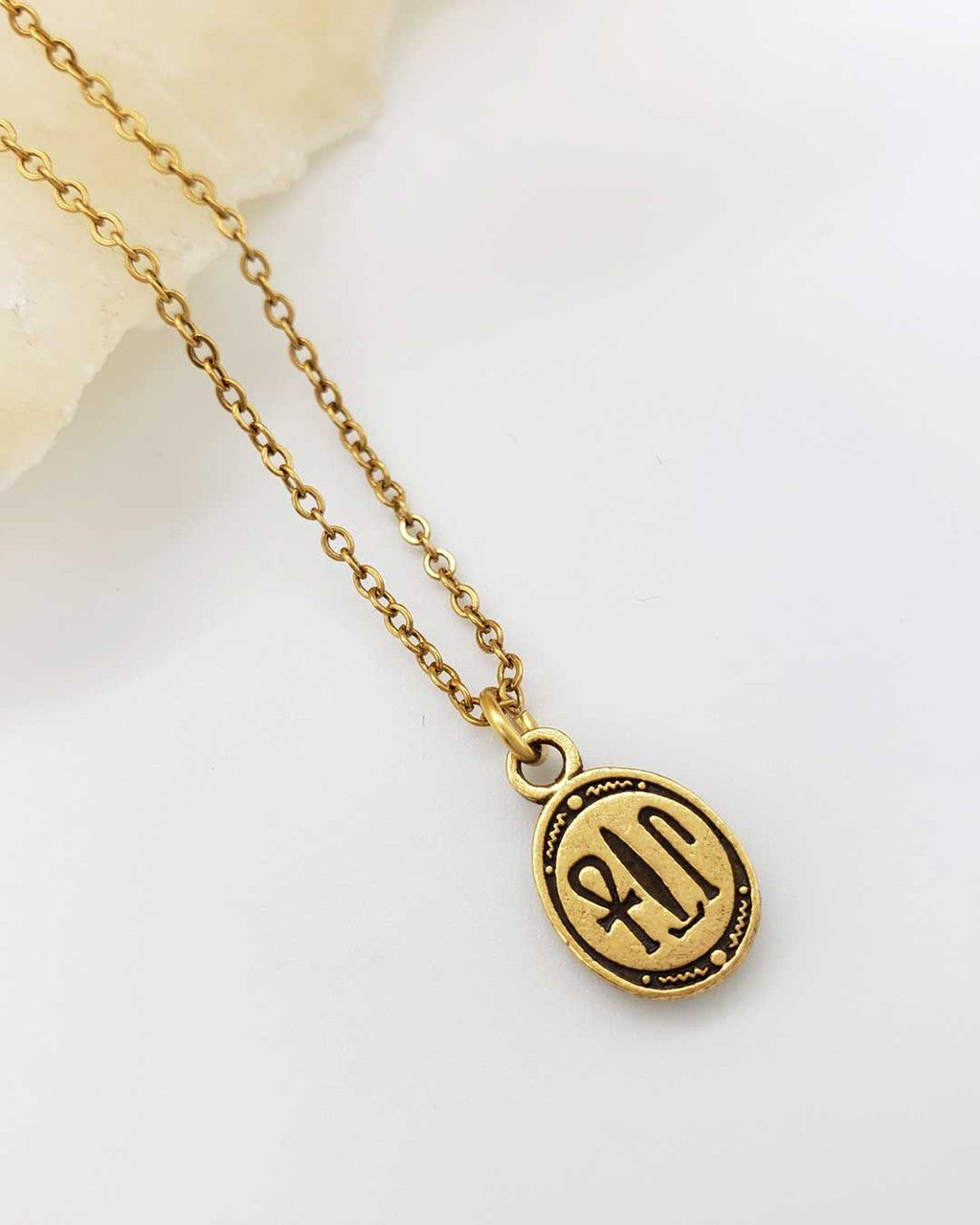 Etched Scarab Pendant on Fine Cable Chain
