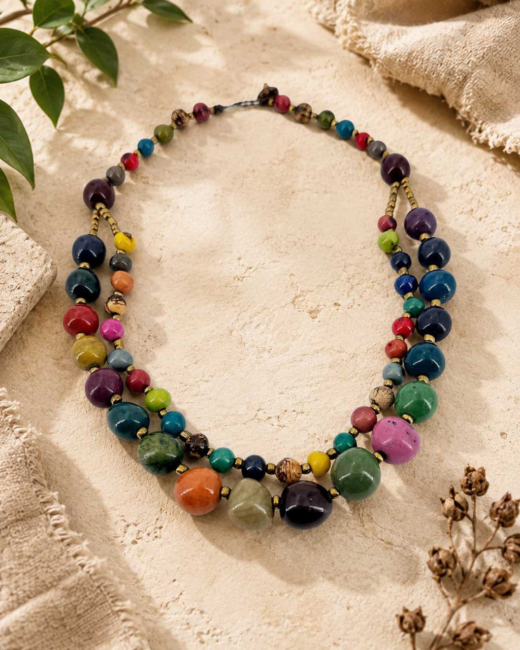 Double-Strand Seed Bead Necklace in Jewel Tones