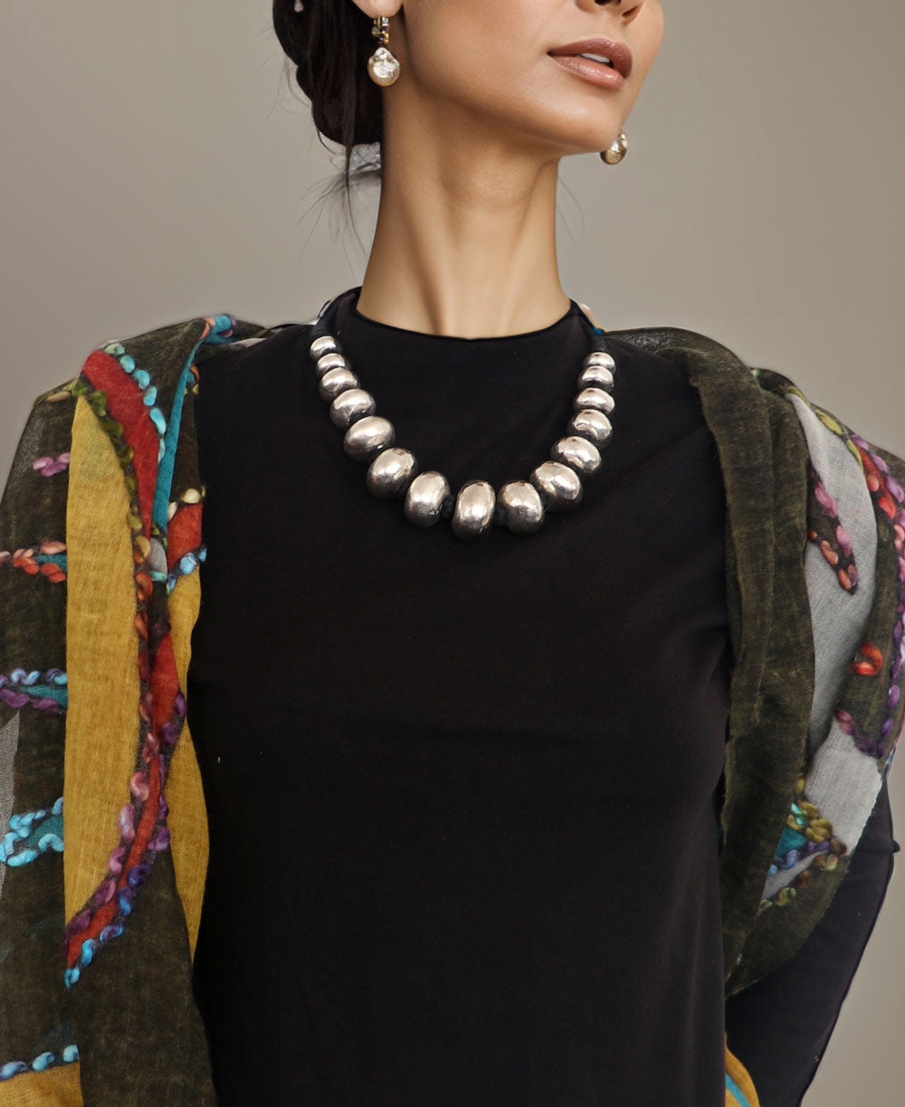 Graduated Silver Rondelle Necklace on Cord