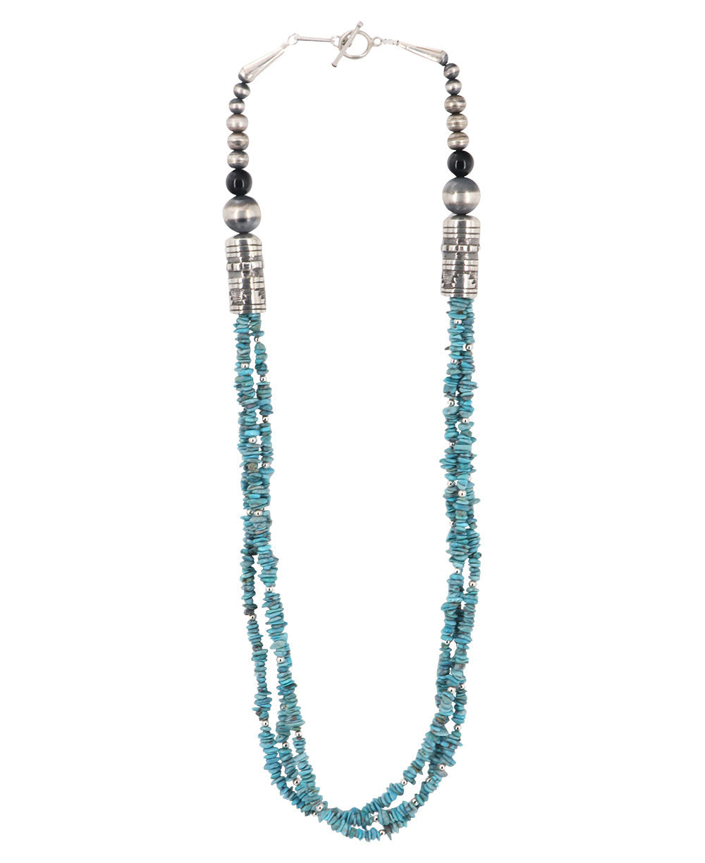 Triple-Strand Turquoise Chip and Sterling Silver Necklace