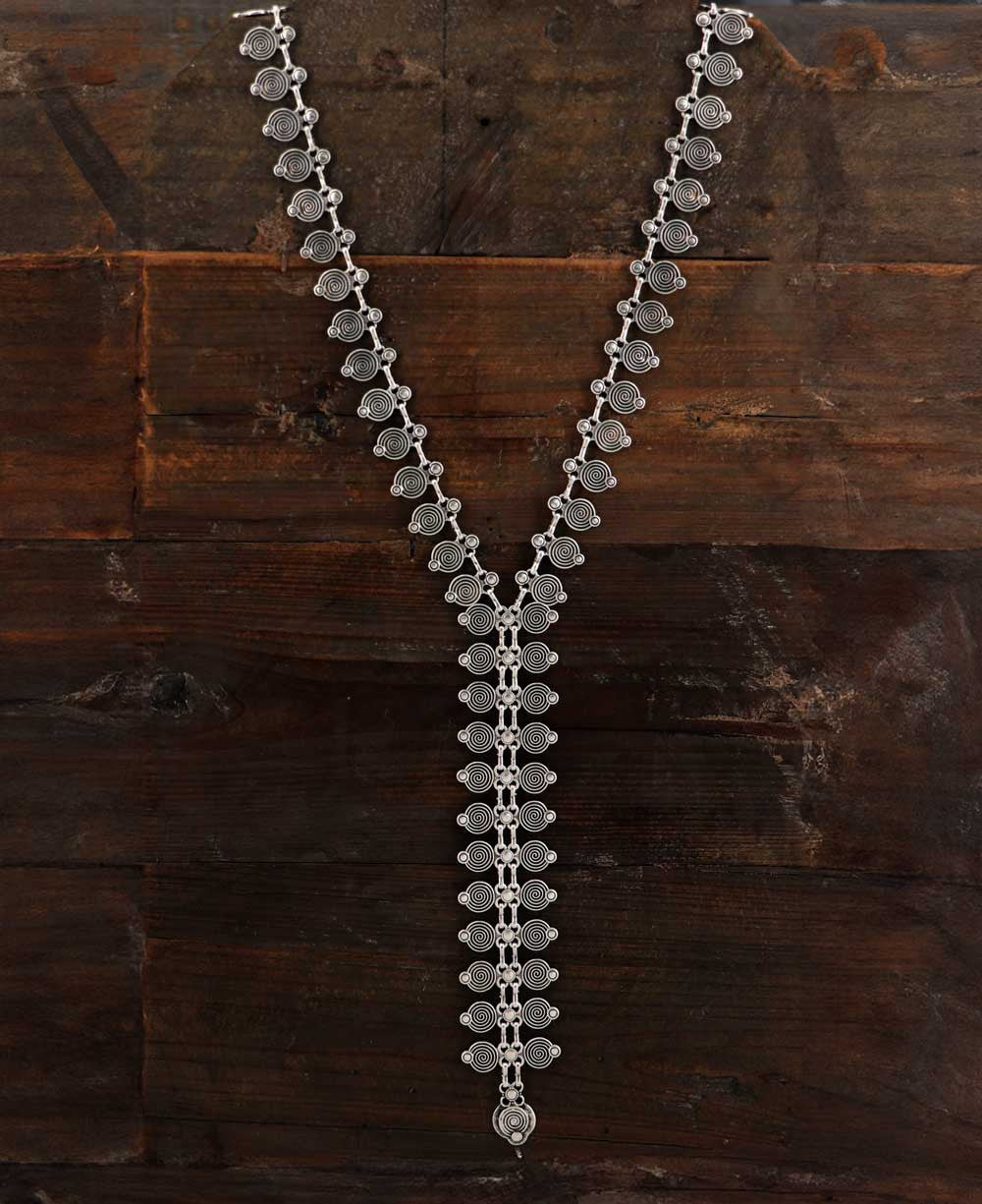 Spiral-Stamped Silver Y-Drop Necklace