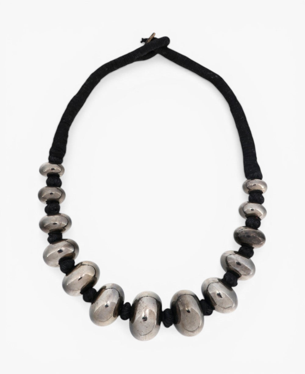 Graduated Gunmetal Bead Choker on Cotton Cord