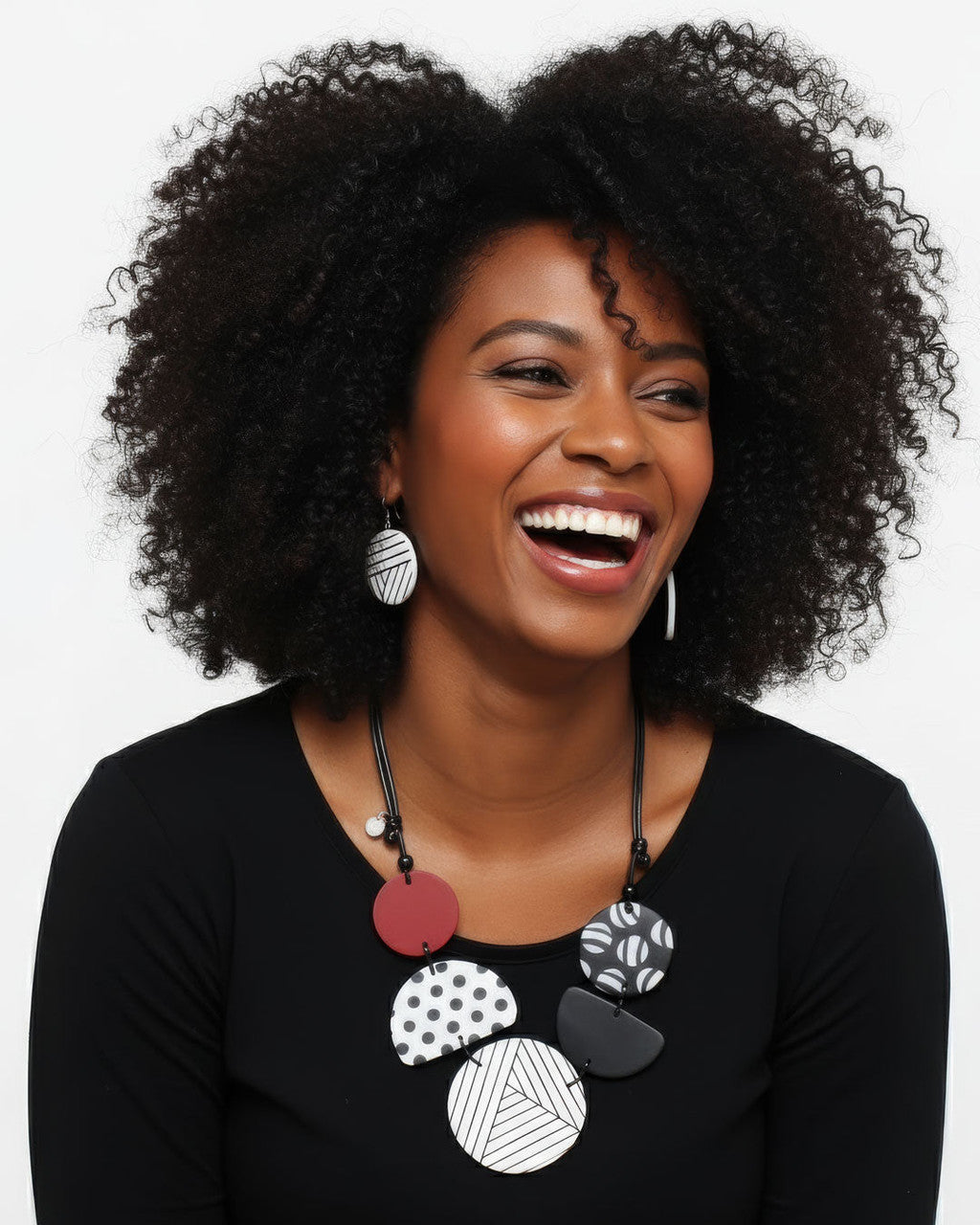 Graphic Disc Cluster Necklace in Red, Black and White