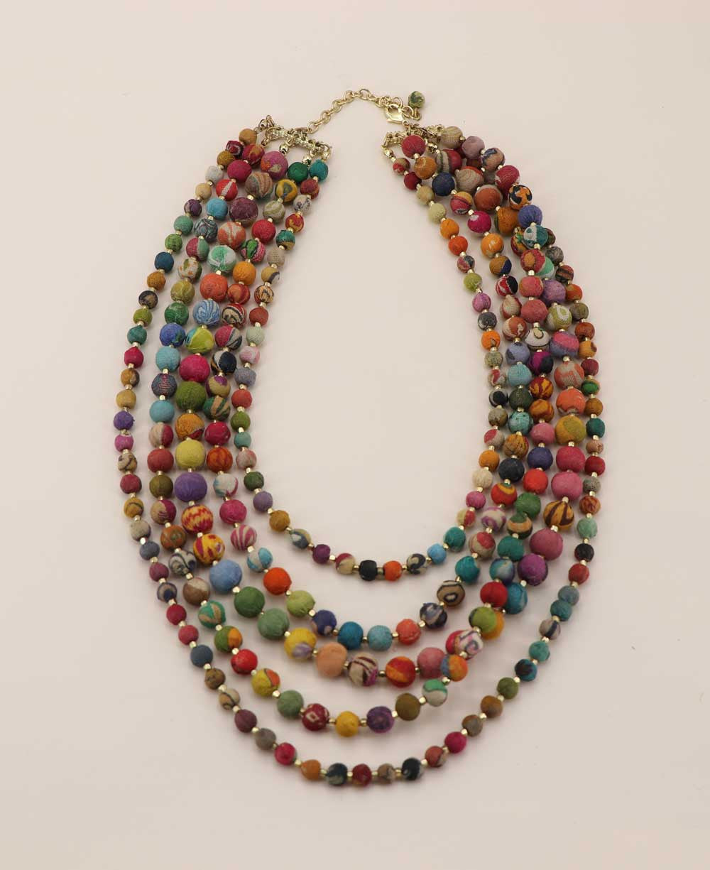 Cascading Five-Strand Sari Bead Necklace