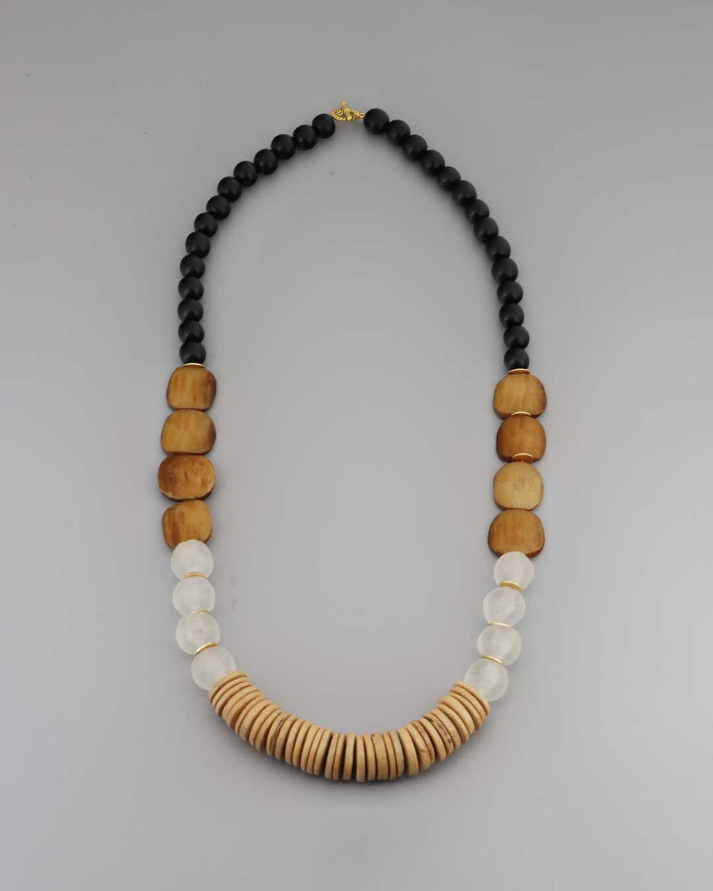 Earthform Graduated Necklace — Coconut Wood, Bone & Recycled Glass
