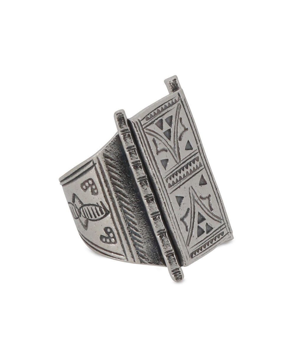 Etched Silver Panel Ring