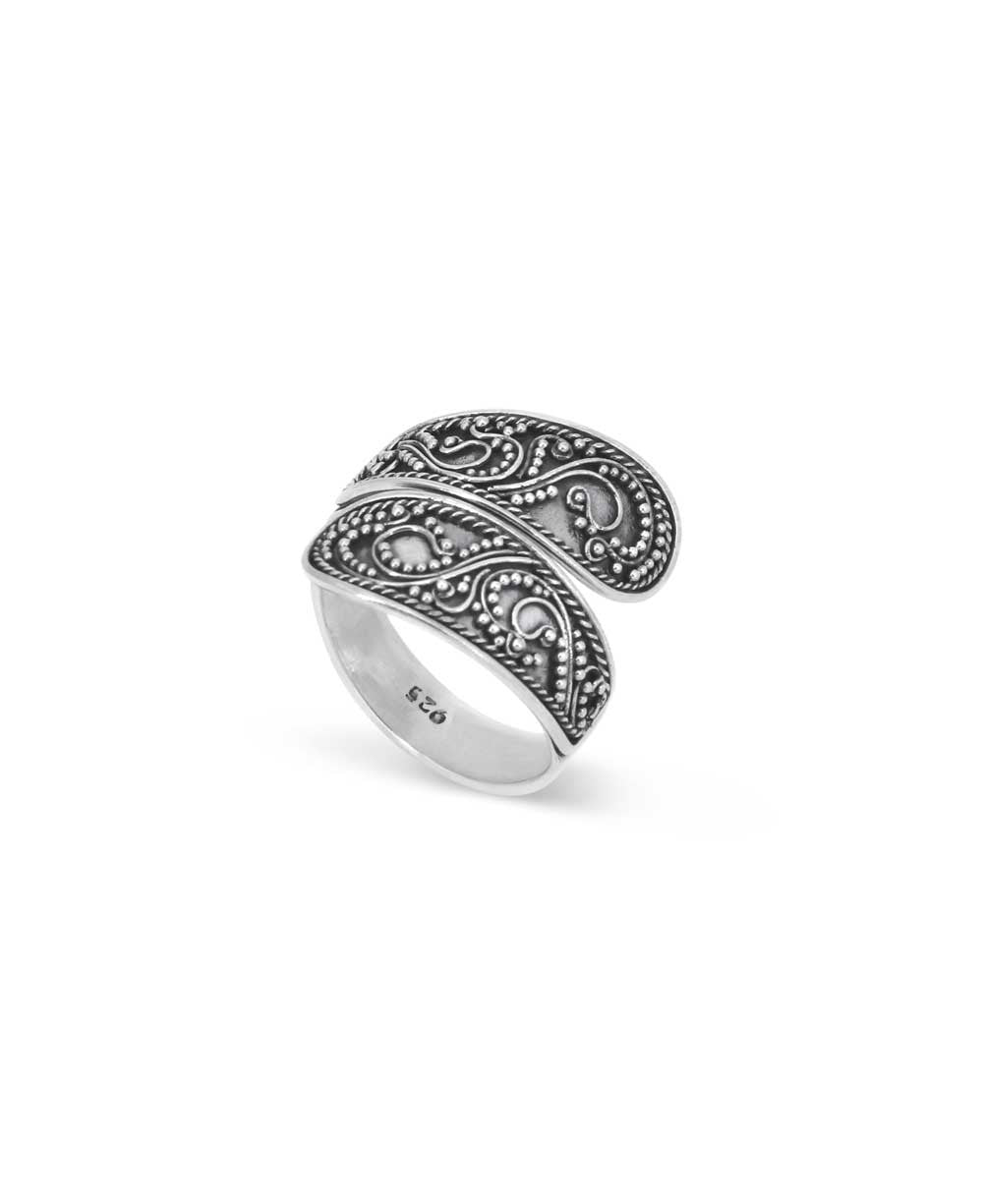Wraparound Filigree Silver Ring with Bead Granulation