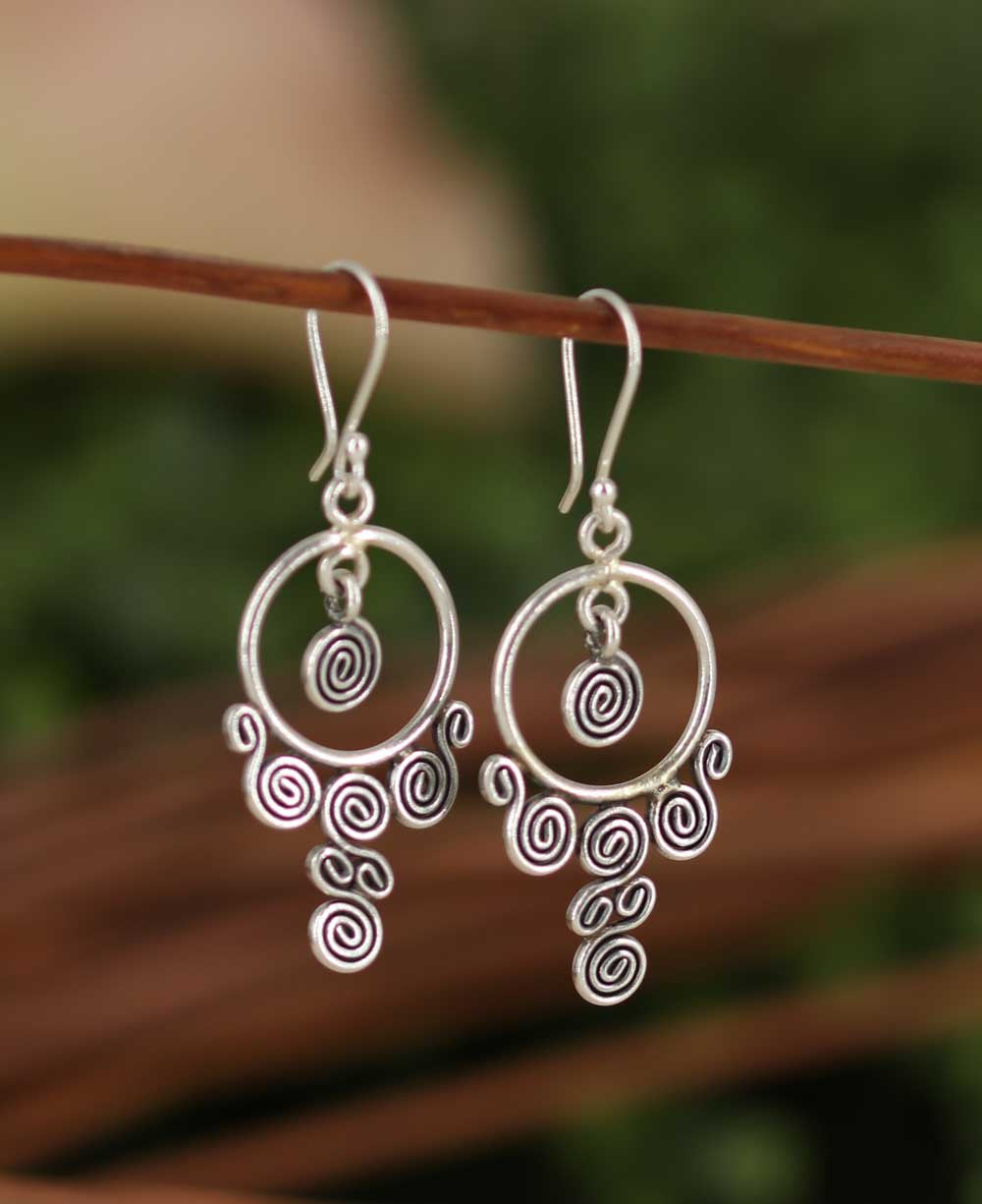 Coiled Spiral Chandelier Silver Earrings