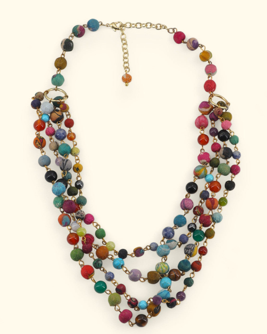 Multicolor Bead Triple-Strand Drape Necklace