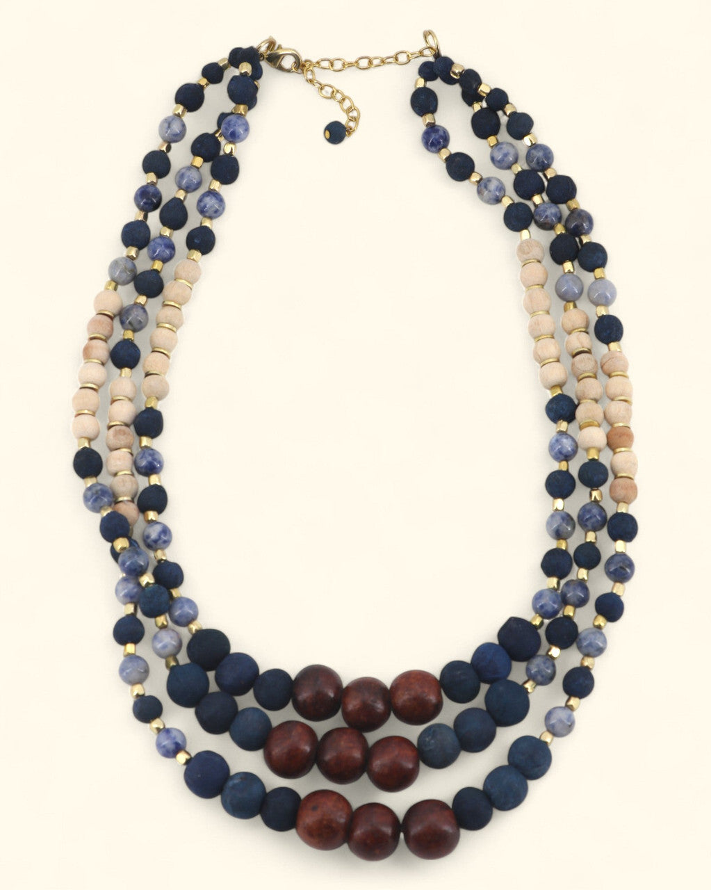 Three-Strand Indigo, Sodalite and Mahogany Necklace