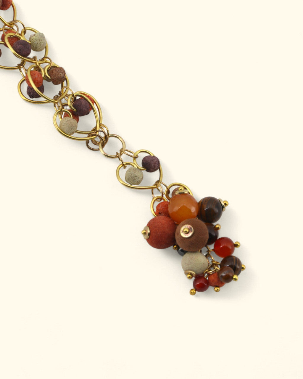 Heart-Link Y Necklace with Earthtone Bead Cluster
