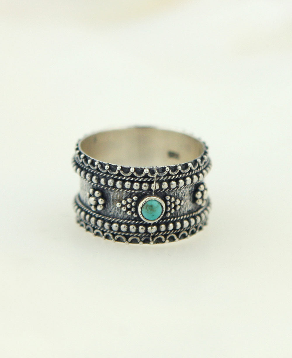 Silver Granulation Band Ring with Turquoise
