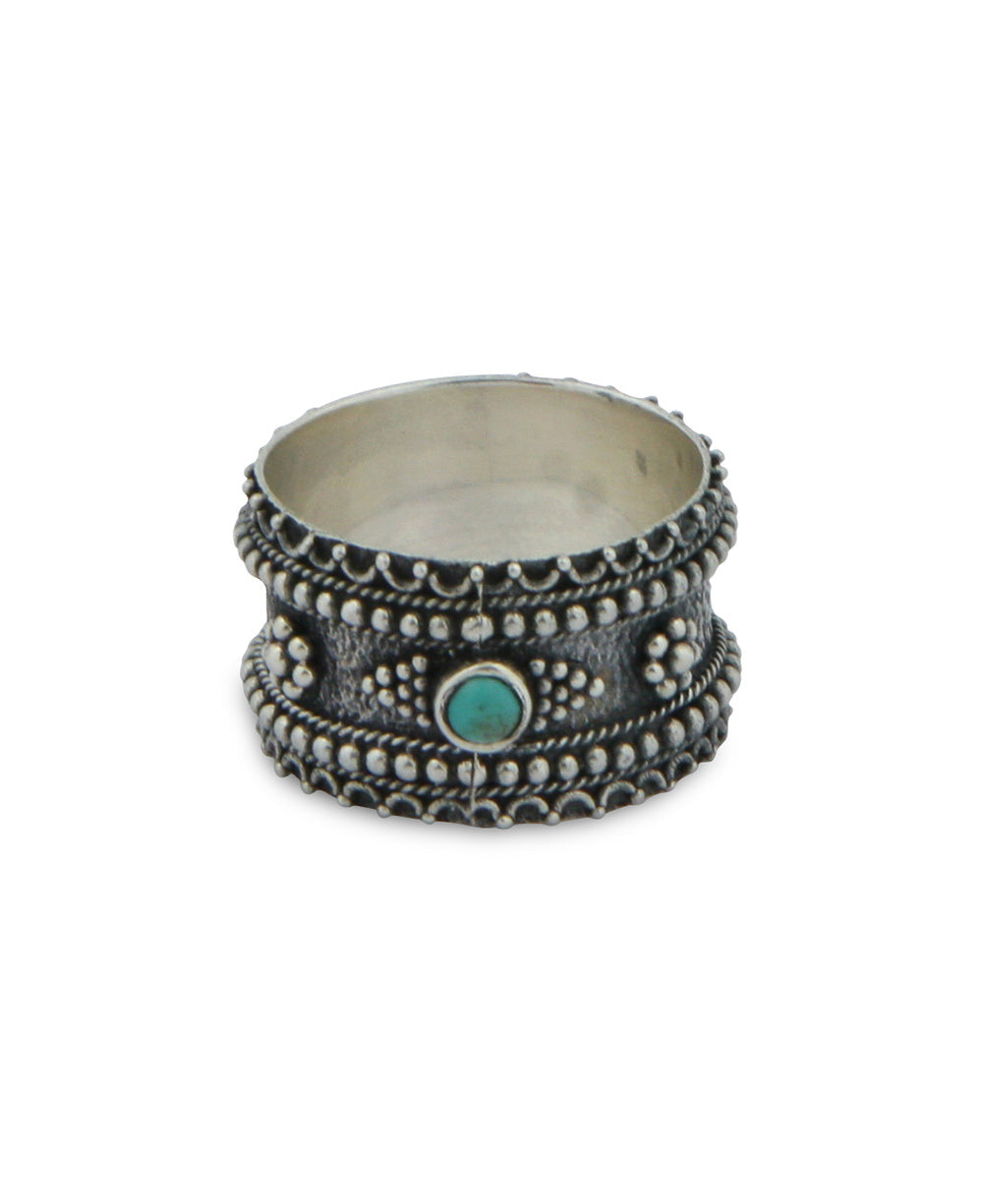 Silver Granulation Band Ring with Turquoise