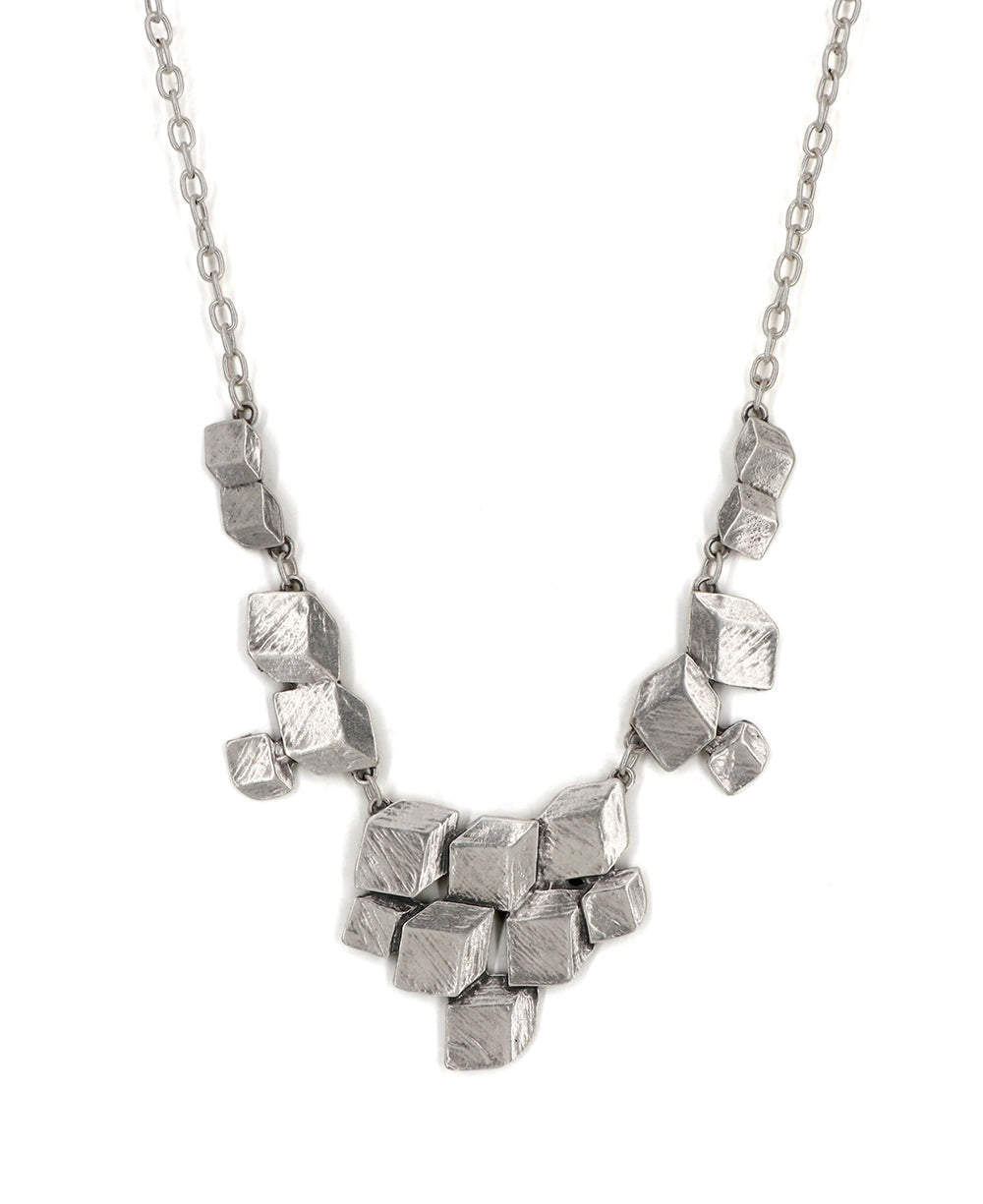 Stacked Cube Silver Bib Necklace