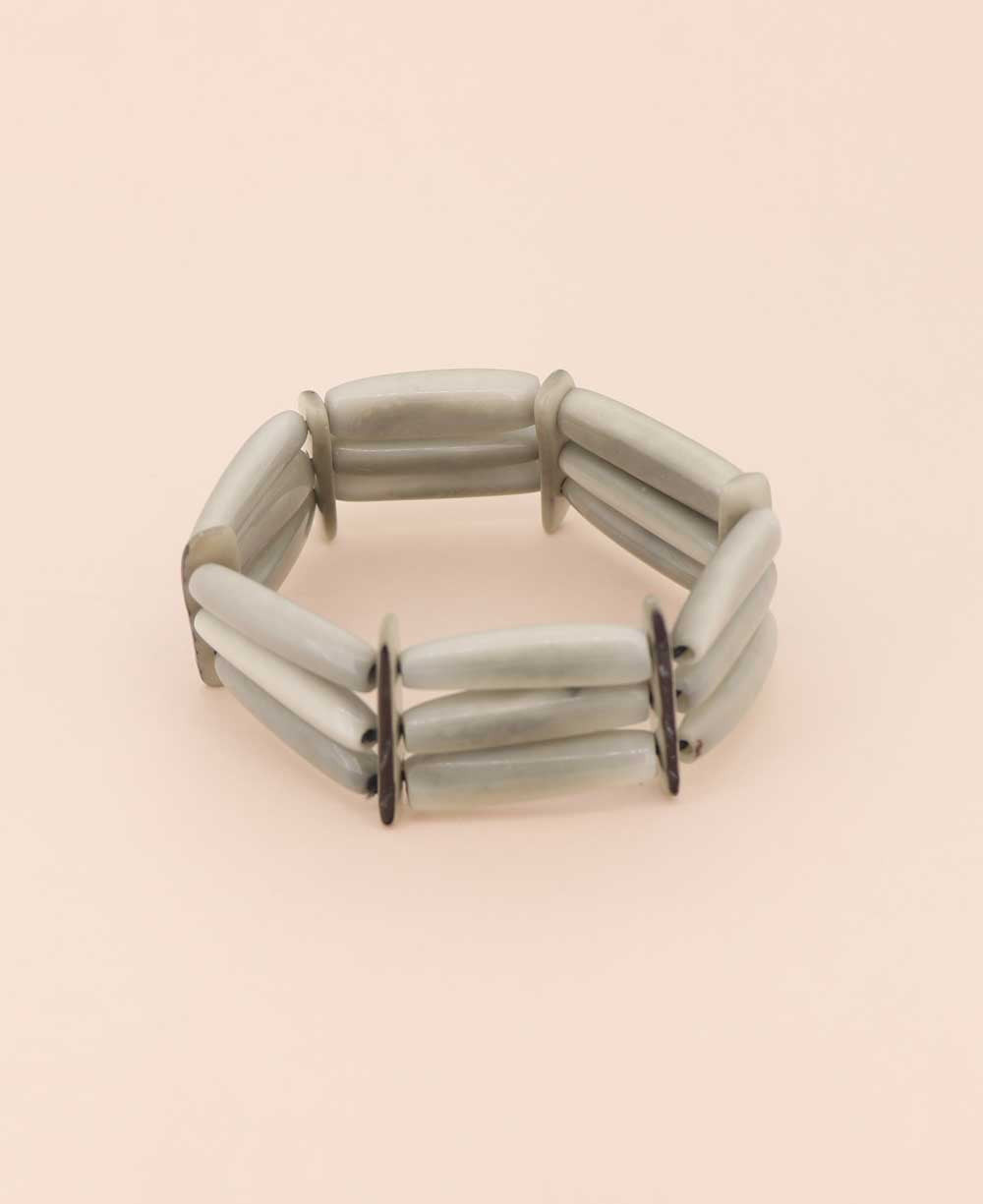 Three-Row Tagua Tube Bracelet, Pale Gray-Green