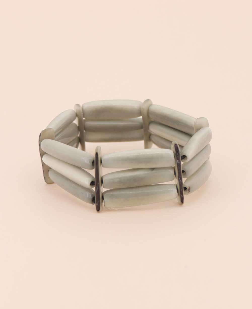 Three-Row Tagua Tube Bracelet, Pale Gray-Green