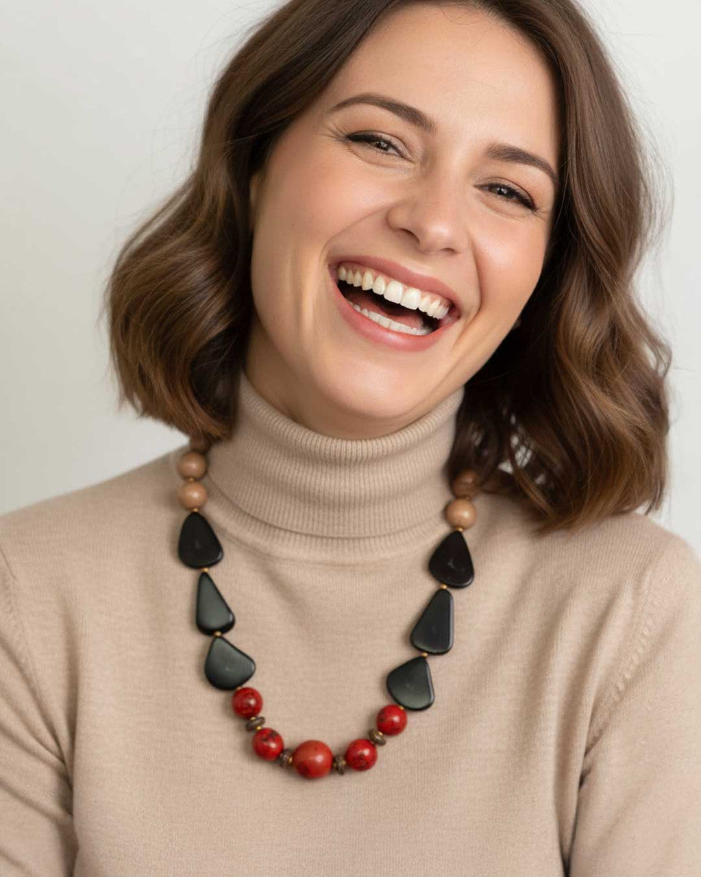 Olmedo Charcoal, Red and Tan Seed Necklace