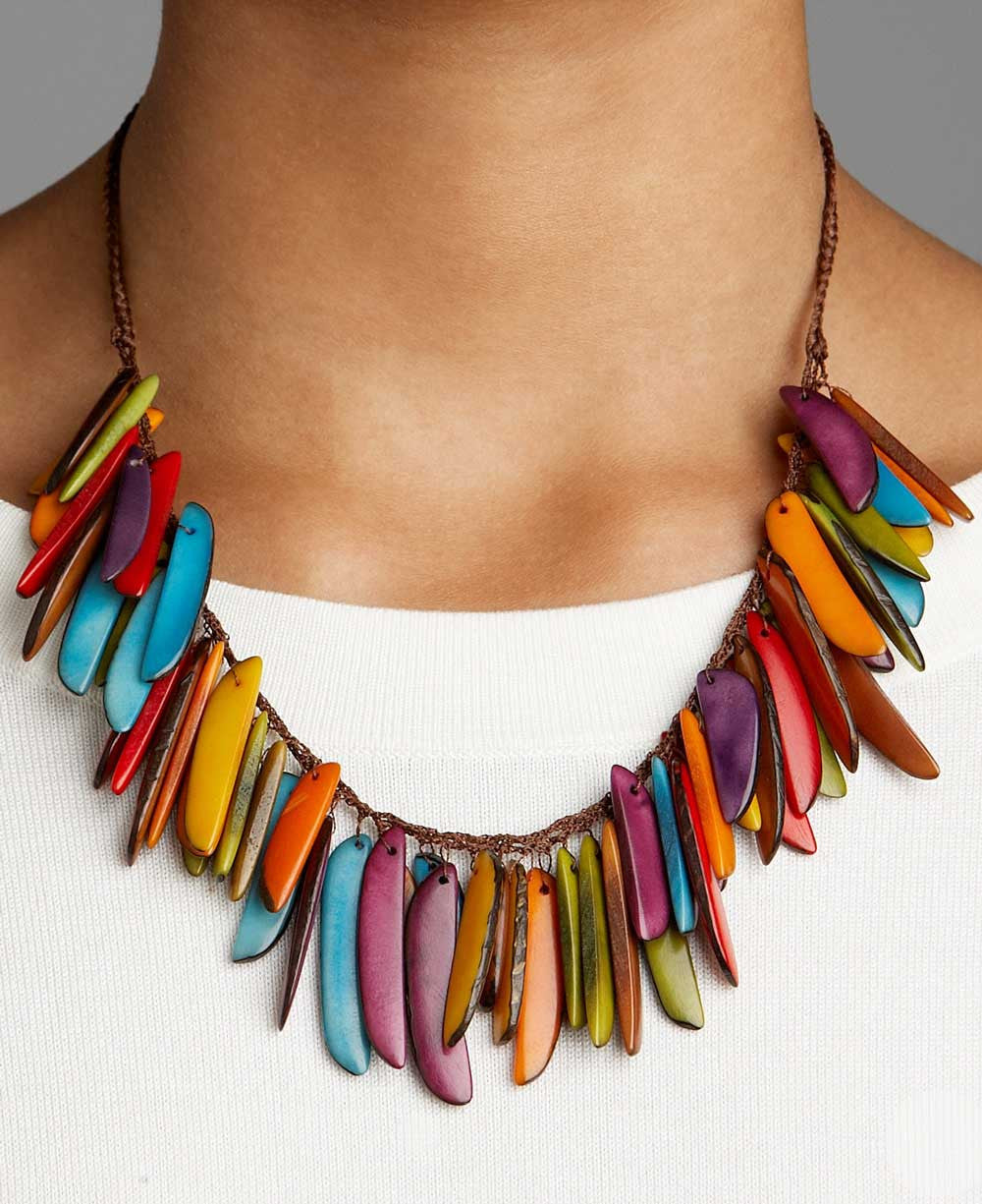 Vivid Tagua Slice Fringe Necklace