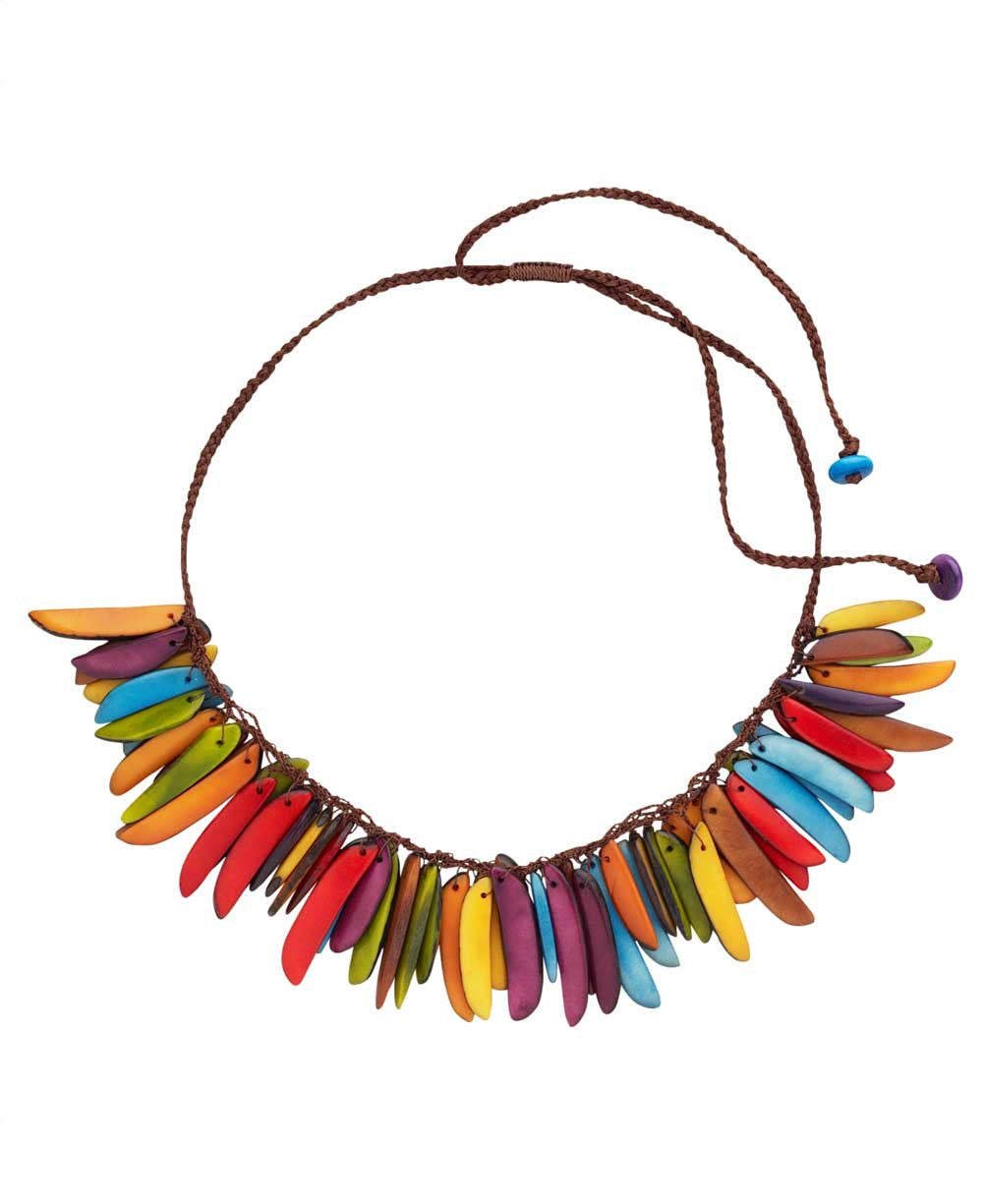 Vivid Tagua Slice Fringe Necklace