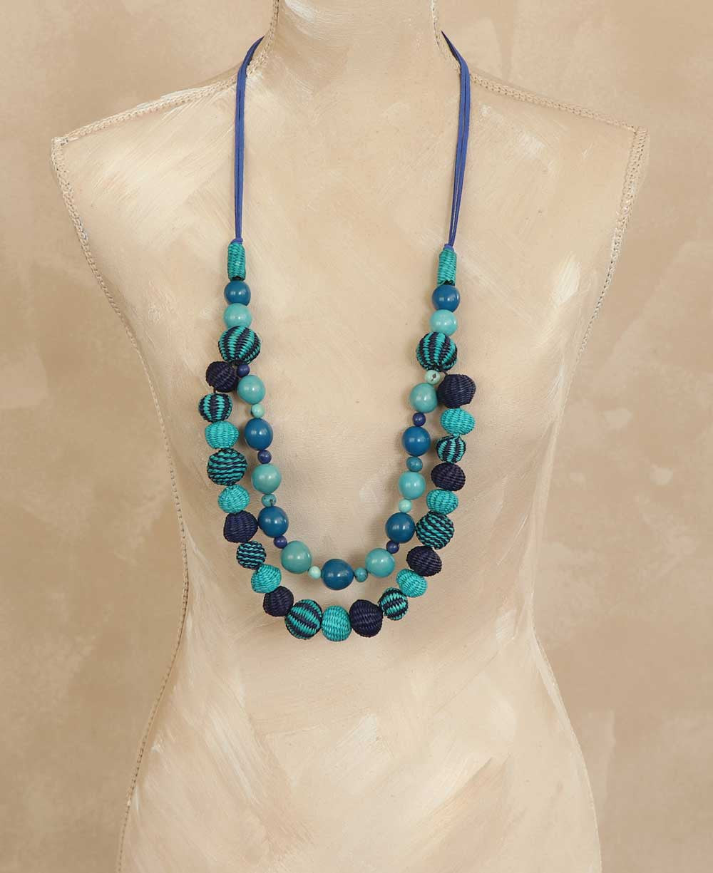 Double-Strand Woven Bead Necklace, Sea Blues