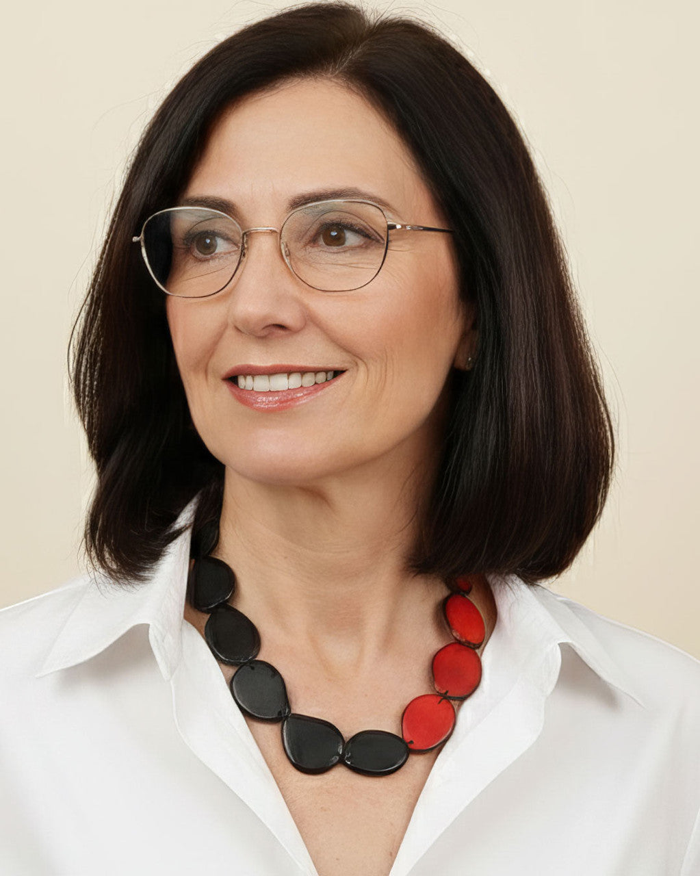 Color-Block Tagua Chip Necklace, Black and Red