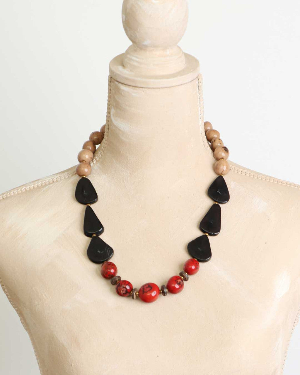 Olmedo Charcoal, Red and Tan Seed Necklace