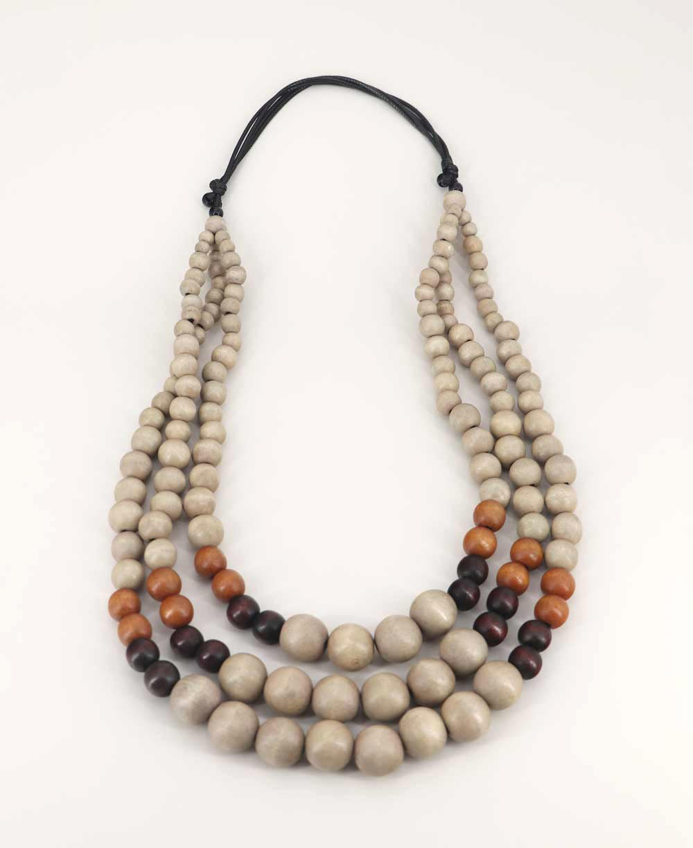 Layered Wood Bead Necklace in Taupe, Tan and Cherry
