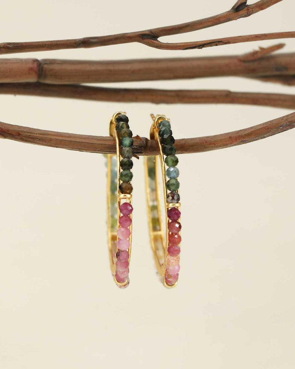 Tourmaline Gradient Hammered Gold Hoop Earrings