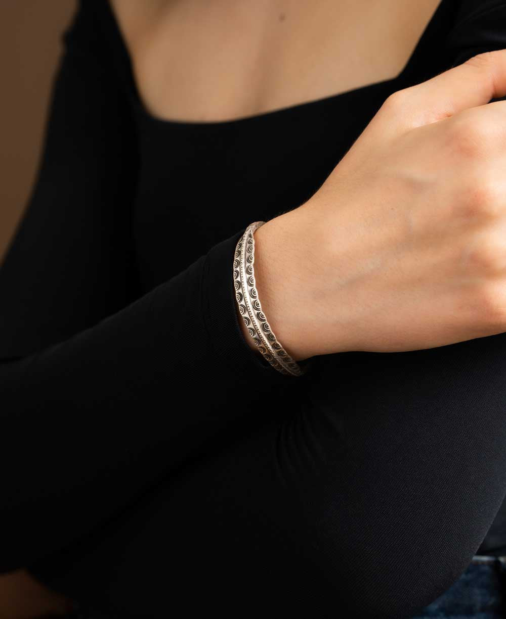 Nested Arc Cuff in Thai Hilltribe Silver