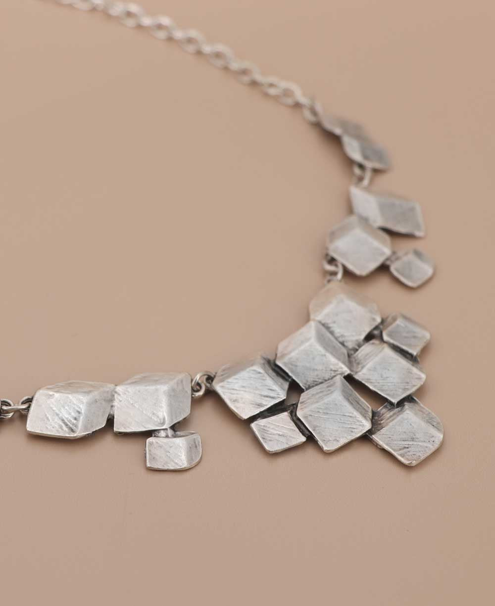 Stacked Cube Silver Bib Necklace