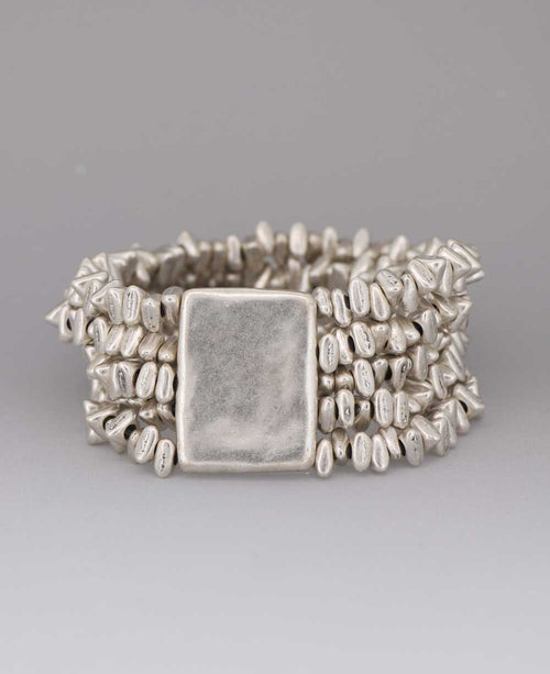 Pebble Bead Stretch Bracelet with Rectangular Plate