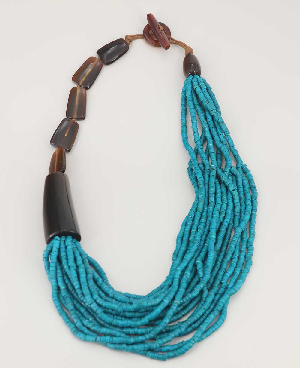 Multi-Strand Turquoise Bib Necklace with Horn Yoke