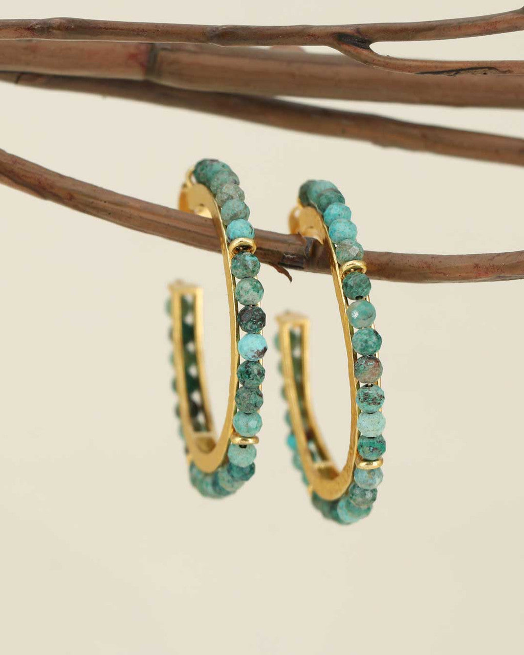 Turquoise Beaded Gold Hoops