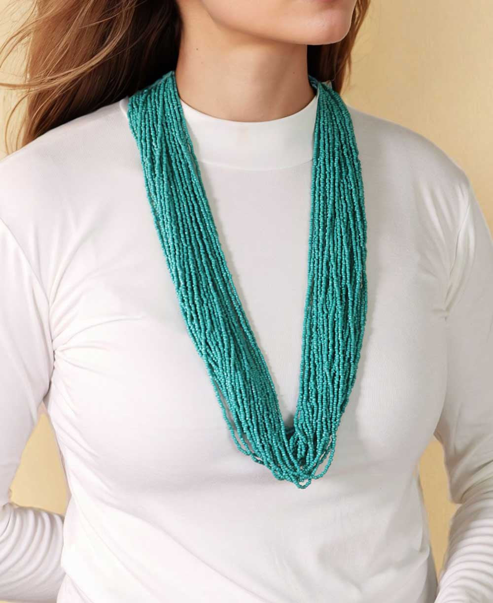 Turquoise Seed Bead Rope Necklace