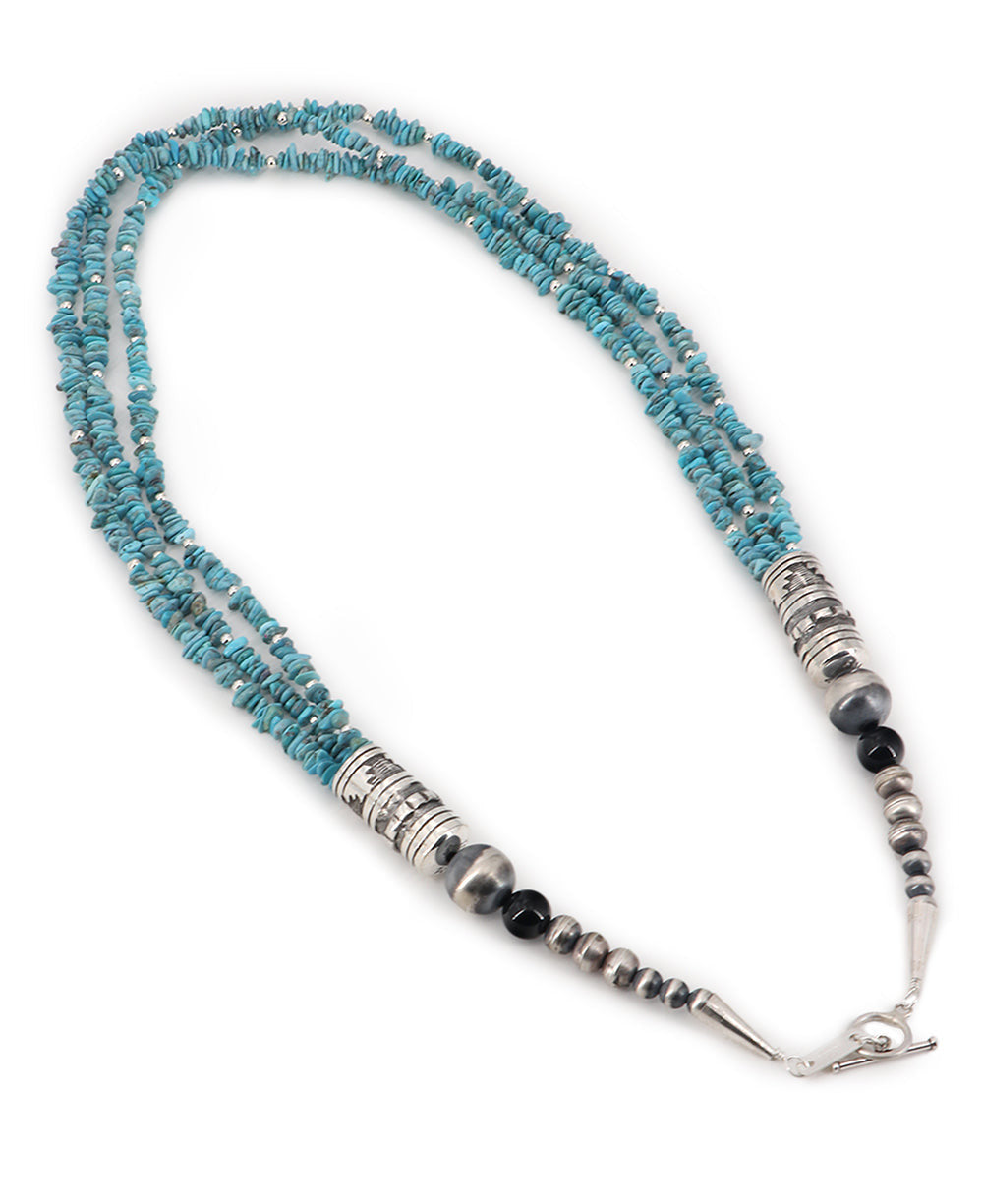 Triple-Strand Turquoise Chip and Sterling Silver Necklace