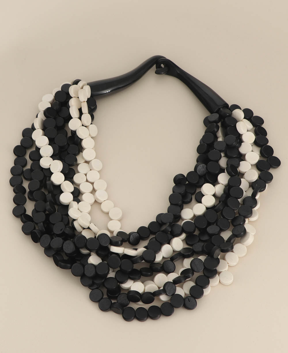 Twisted Nine-Strand Disc Necklace, Black and White