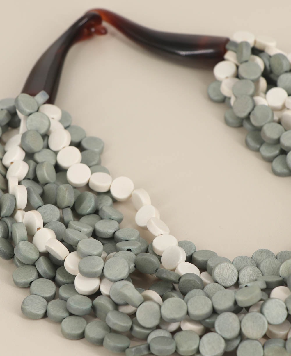 Nine-Strand Wood Disc Necklace, Gray and Cream