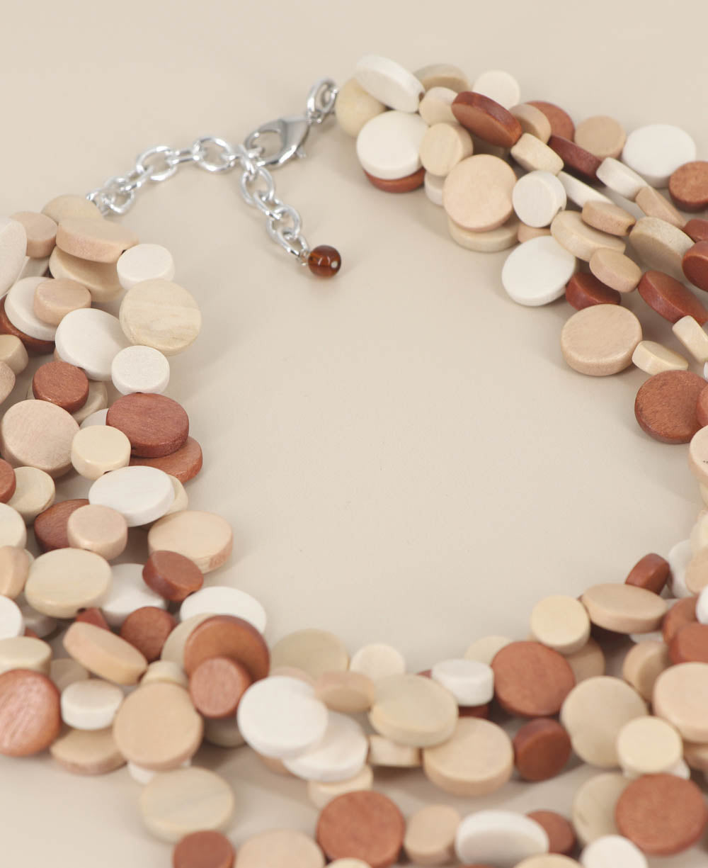Layered Wood Disc Necklace in Terracotta and Cream