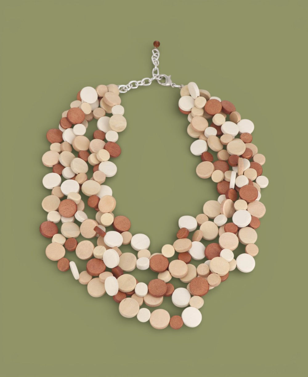 Layered Wood Disc Necklace in Terracotta and Cream