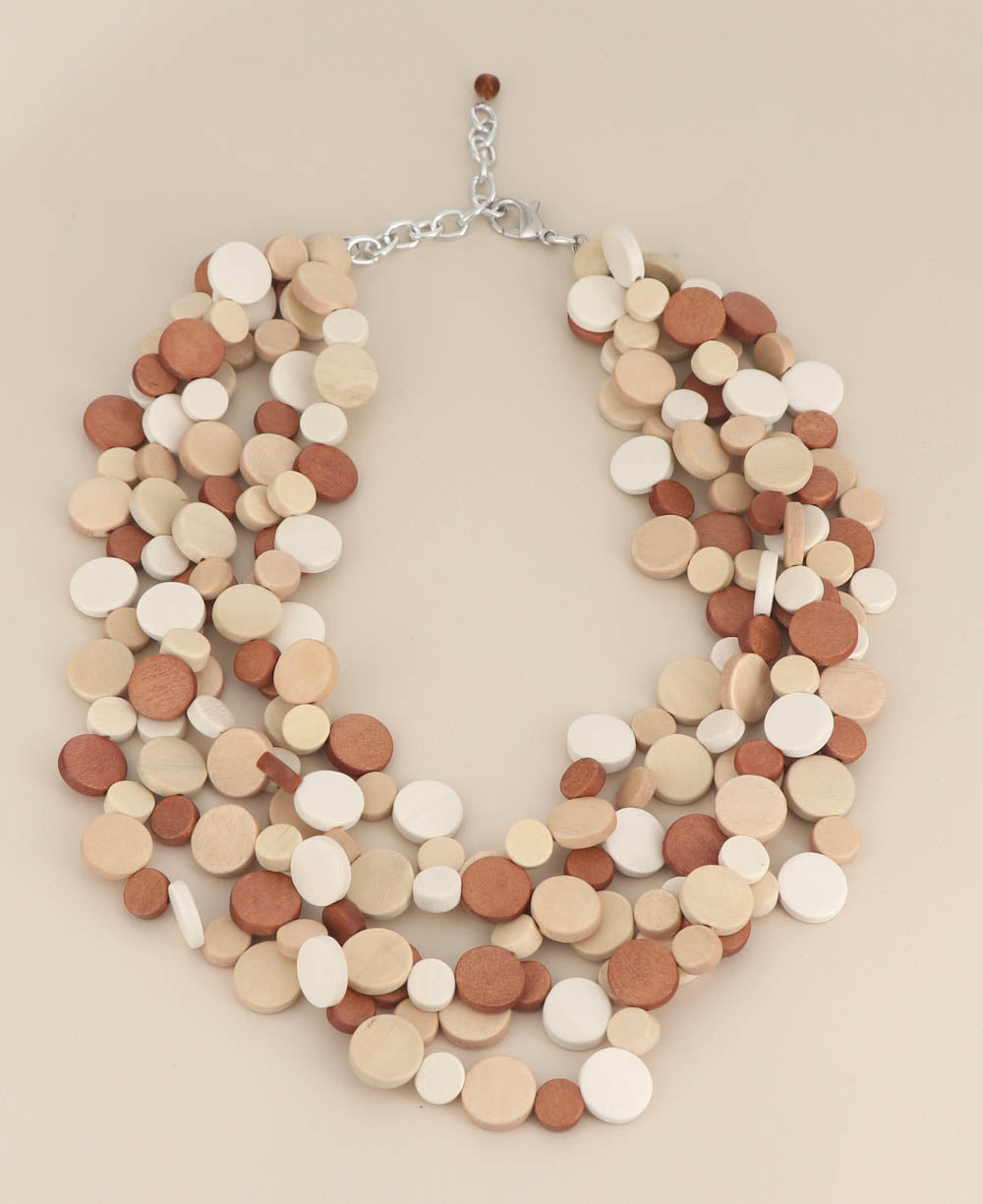 Layered Wood Disc Necklace in Terracotta and Cream