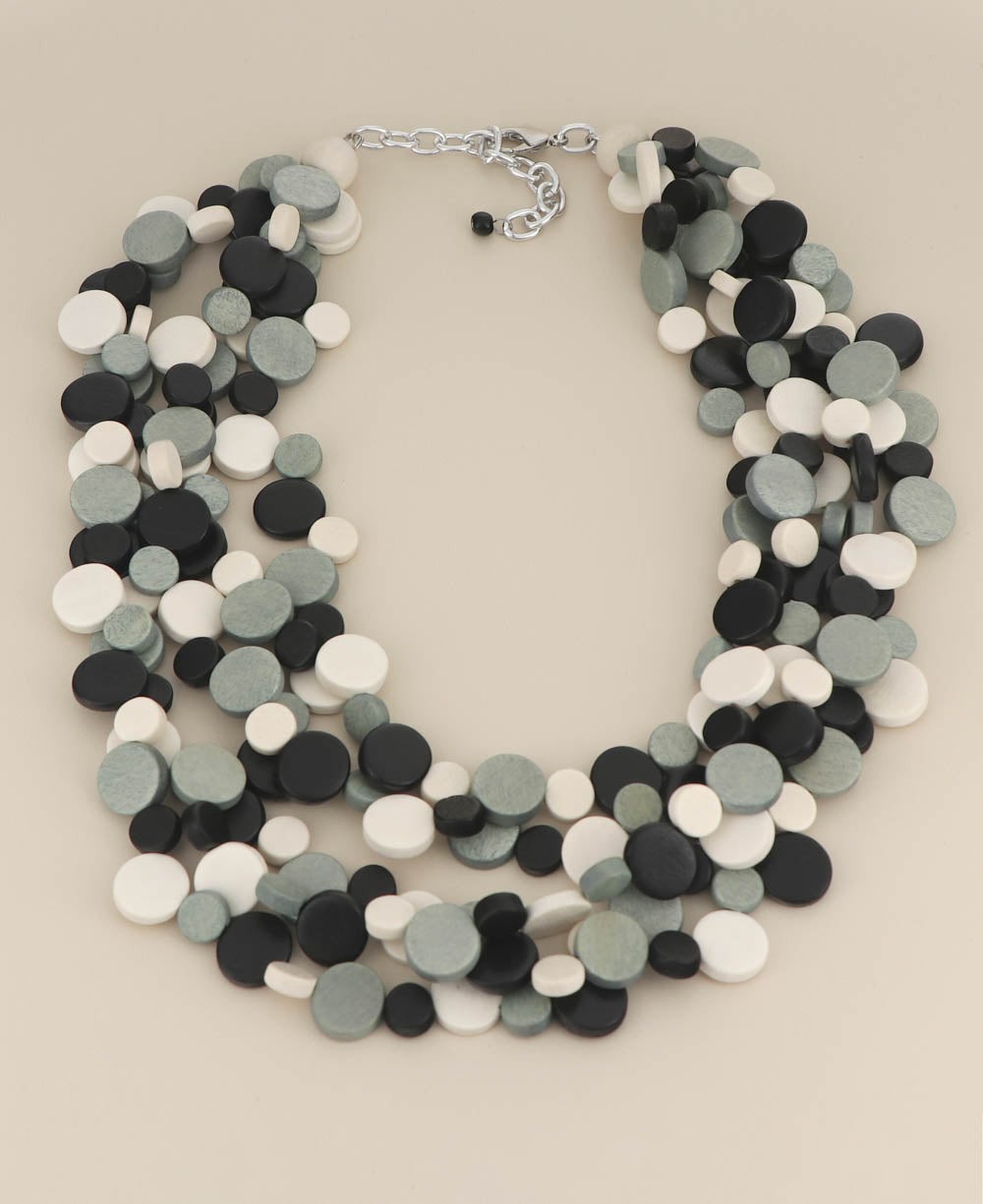 Layered Wood Disc Collar in Black, Gray and Cream