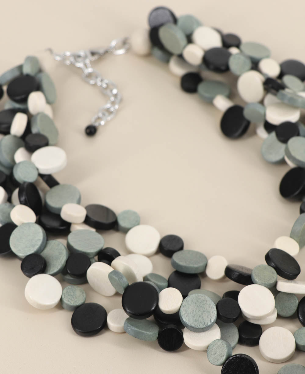 Layered Wood Disc Collar in Black, Gray and Cream