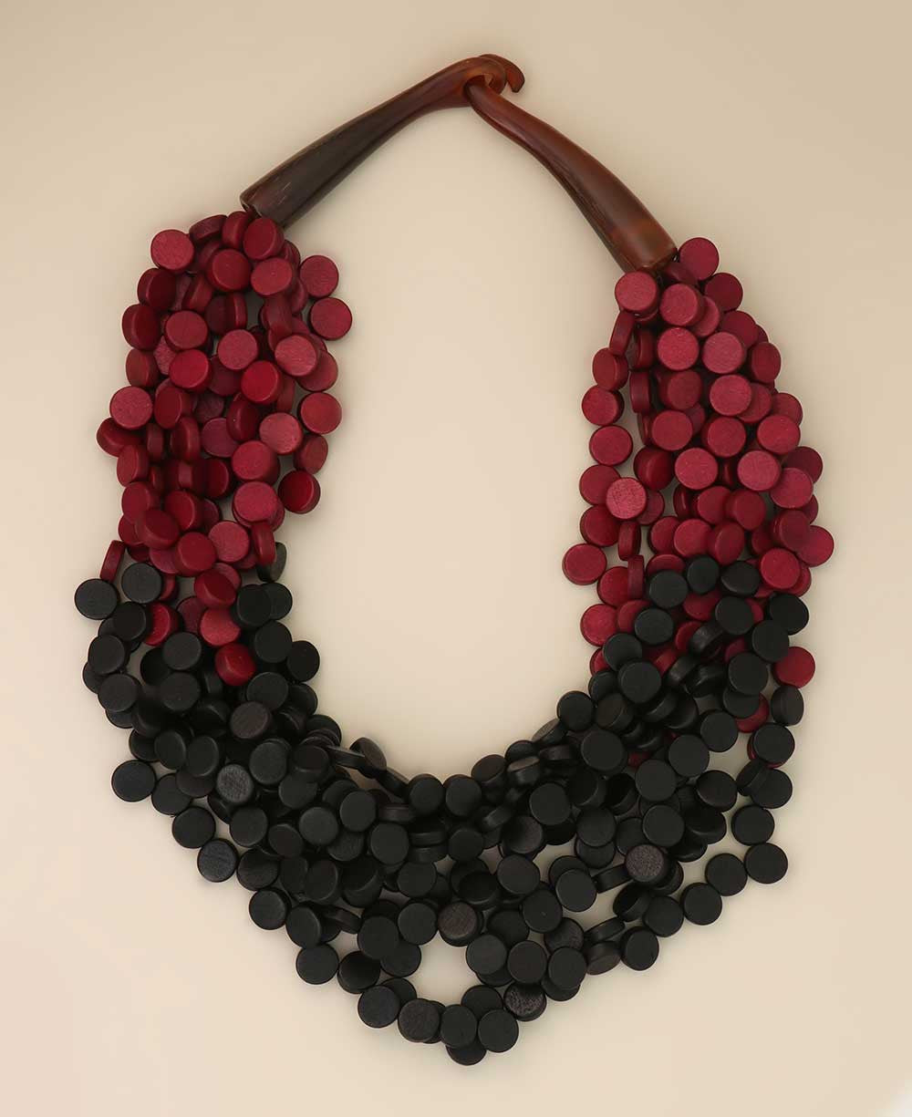Twisted Multi-Strand Wood Necklace in Red and Black