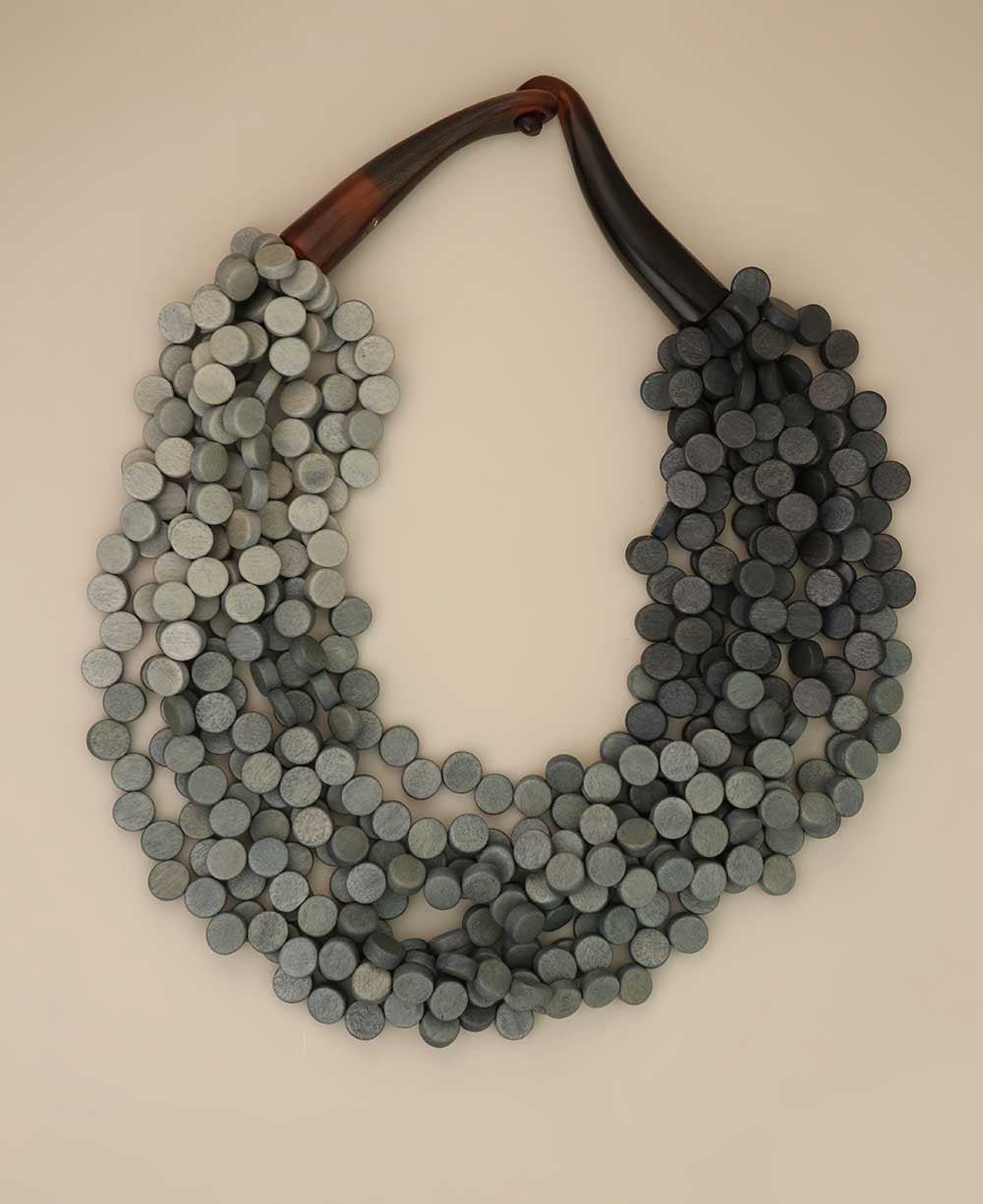 Ombre Wood Disc Collar in Charcoal to Dove Gray