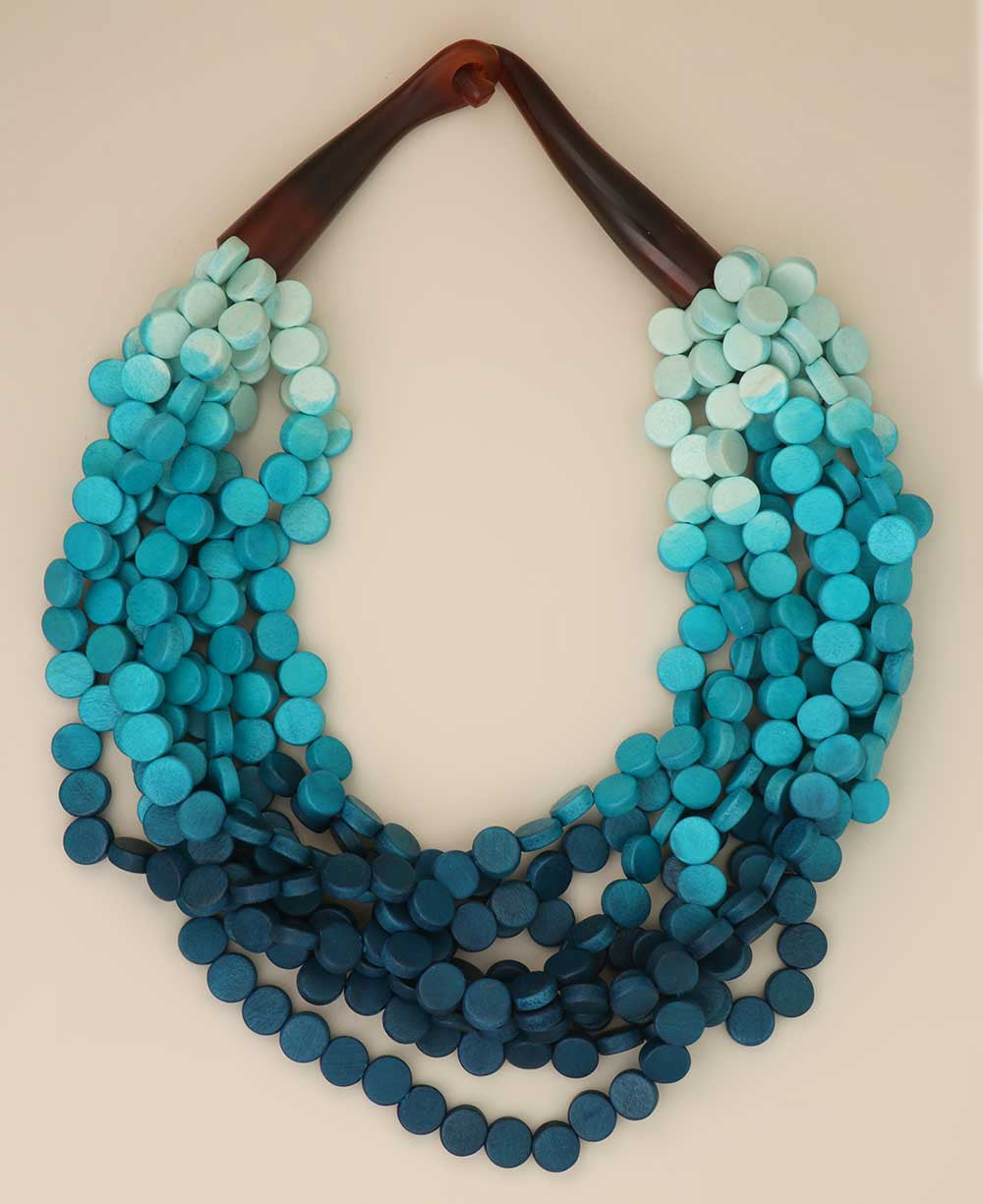 Aqua Ombre Wooden Disc Multi-Strand Necklace