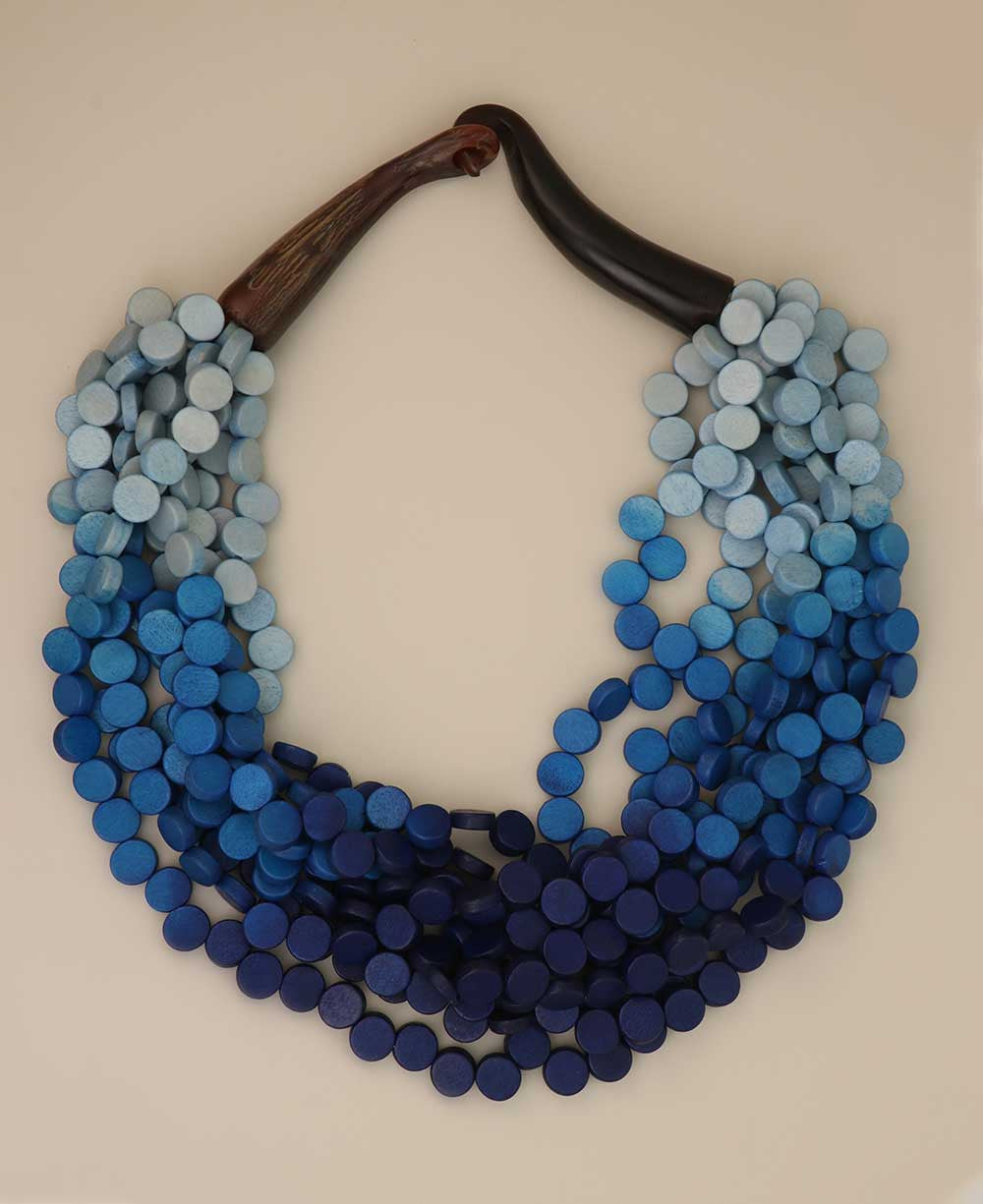 Indigo Gradient Wood Disc Bib Necklace