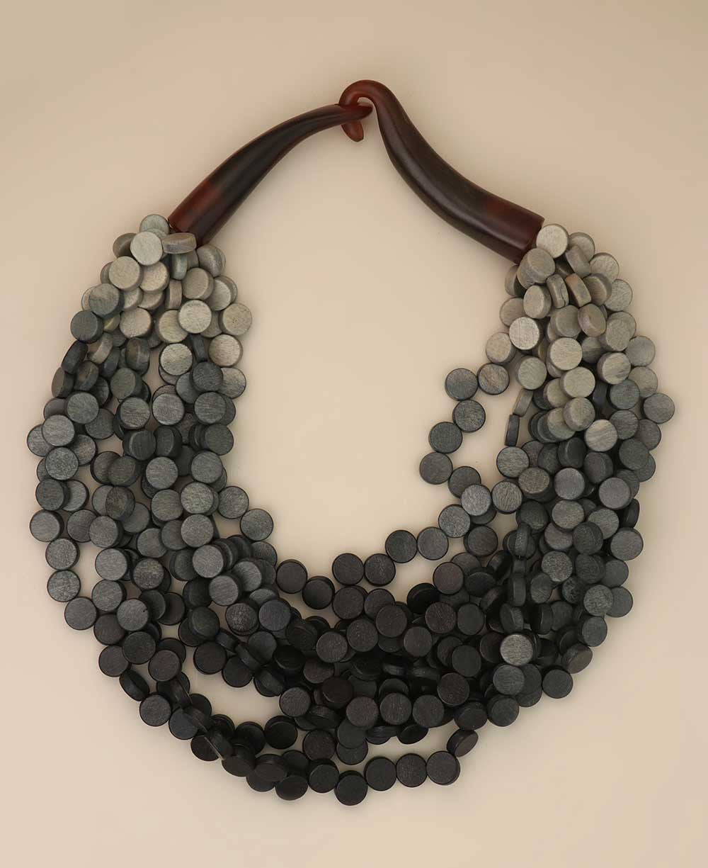 Gray Ombré Wooden Disc Multi-Strand Necklace
