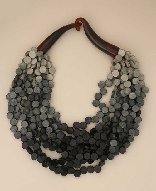 Gray Ombré Wooden Disc Multi-Strand Necklace