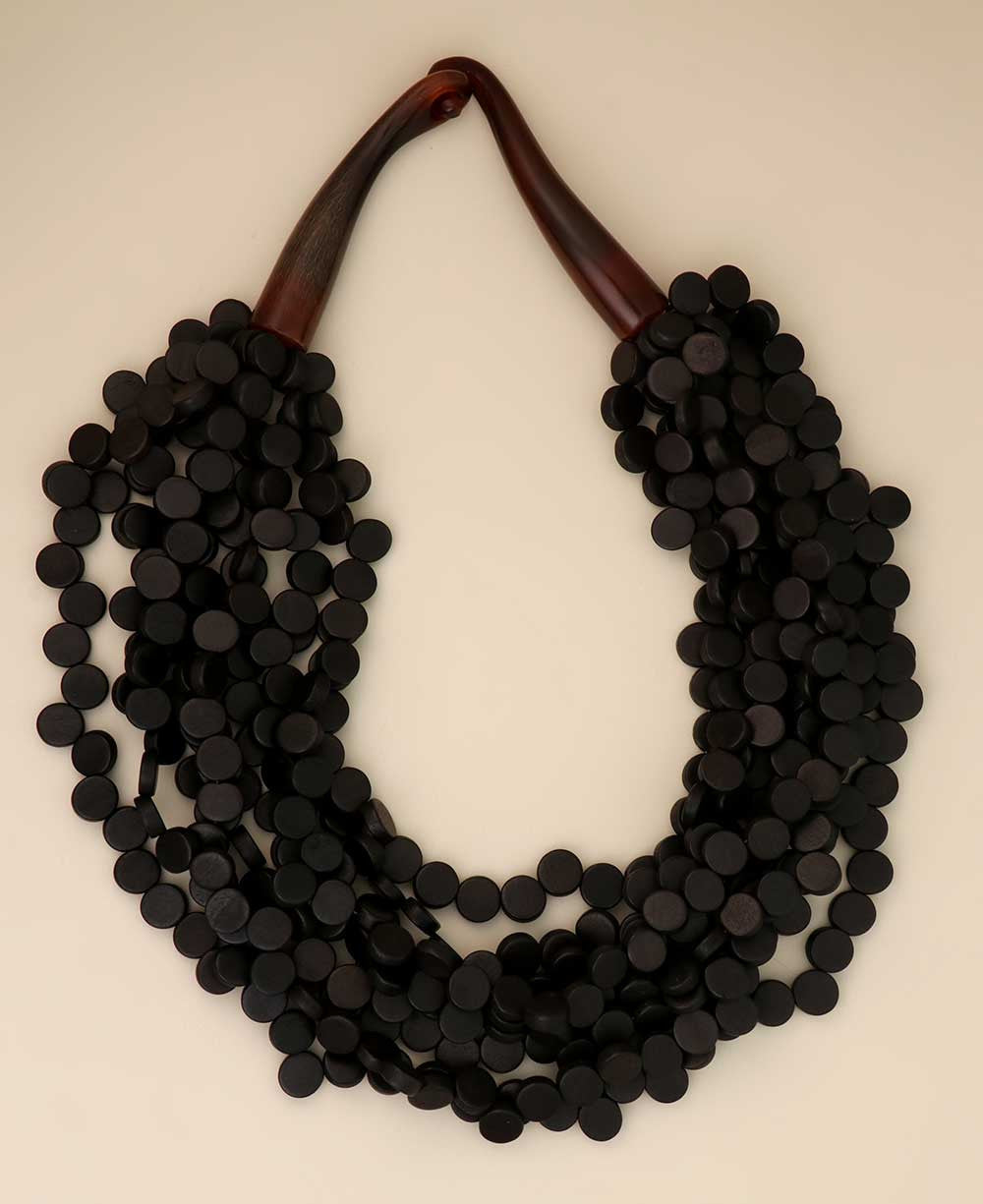 Multi-Strand Black Wood Disc Collar
